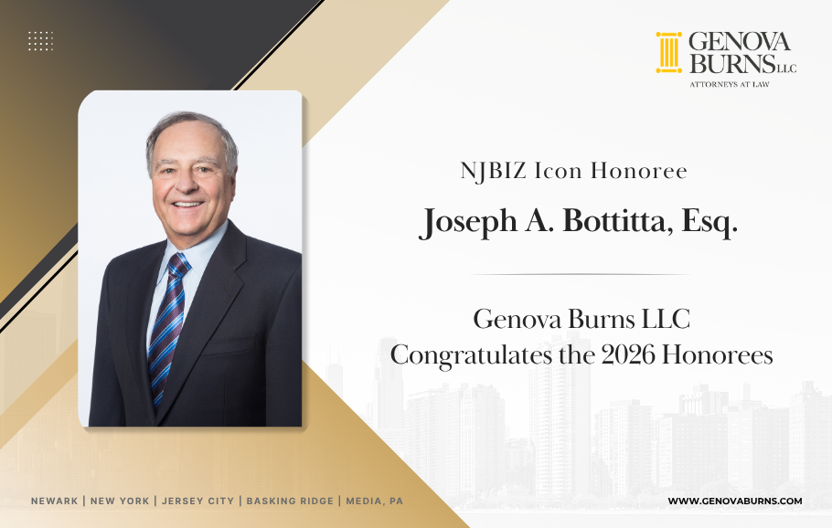 Image featuring Joseph A. Bottitta, Esq. headshot announcing NJBIZ Icon award listing for 2026